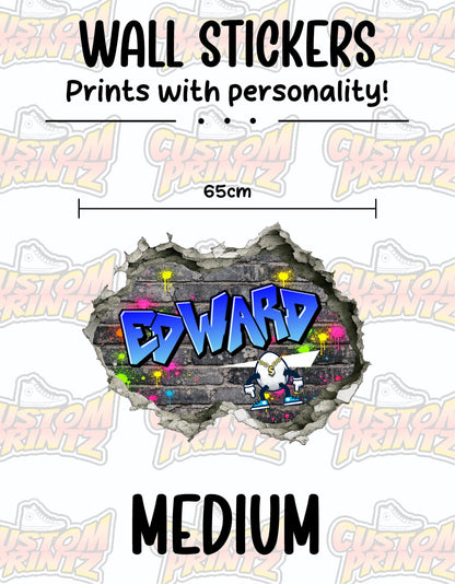 Children's Custom Printed Bedroom Wall Art Vinyl Personalised Gift Sticker - Gamer Graffiti Urban Street Style Boys