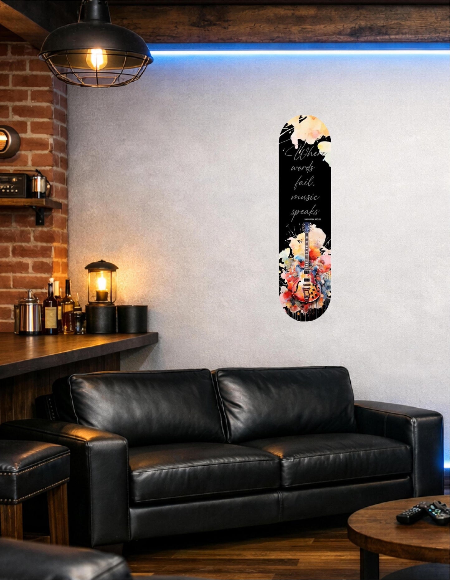 Skateboard Deck Wall Art Modern Decor | Music Quote Guitar