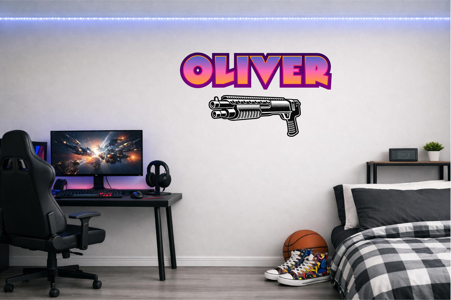 Children's Custom Printed Bedroom Wall Art Vinyl Personalised Gift Sticker - Gamer Racing Grand Theft Shotgun